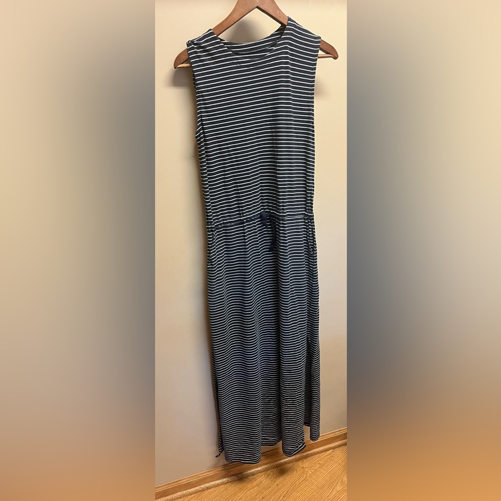 Pact Blue and White Striped Maxi Dress